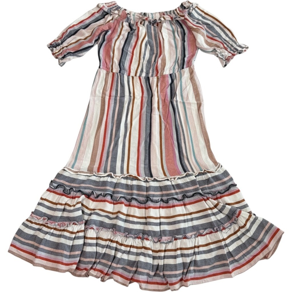 Buffalo David Bitton Striped Off Shoulder Maxi Dress Small Boho Tiered Ruffle